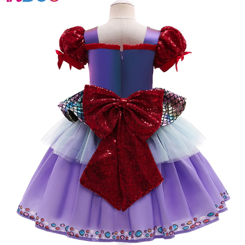 Ansoo Amzdreams 2022 New Factory Kids Party Cumpleaños Cumpleaños Princesa Mermaid Girl Purple Tutu Vestido con Dademia Mermaid Vestido