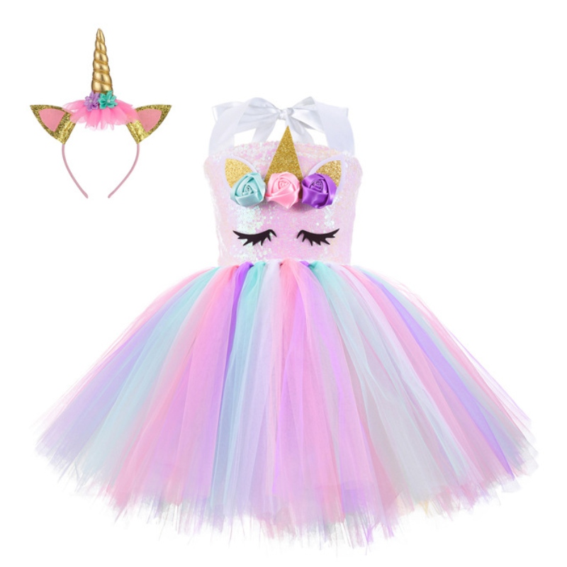 Vestido de fiesta de lentejuelas Vestido de princesa de unicornio paraniñas 1-10 años con diadema de cumpleaños Dance Tutu Vestido
