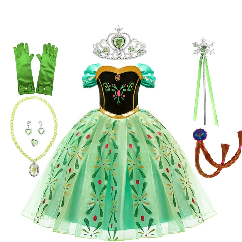 Disfraz de rendimiento de losniños de Anna Princess Girls Green con un complemento de accesorios para la fiesta adulta