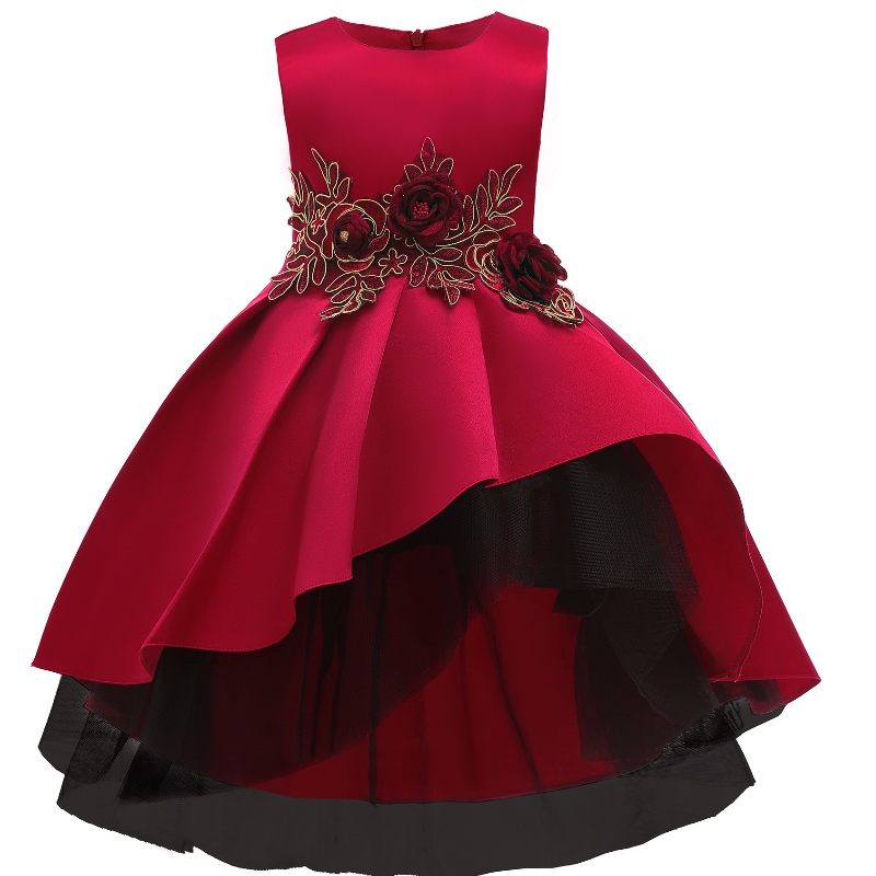 Vestido de chaleco deniños Vestido de princesa de flor roja