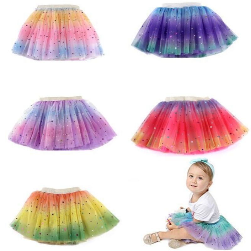 Falda de performance de malla Tulle Rainbow Tutu Falda paraniñas pequeñas