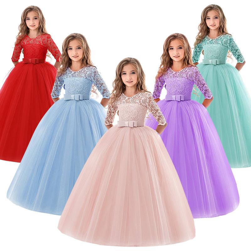 Nuevo producto 2022 Vestido deniña de laniña de encaje hinchado para la fiesta de la fiesta de la fiesta de la bola de boda Comunion Vestir