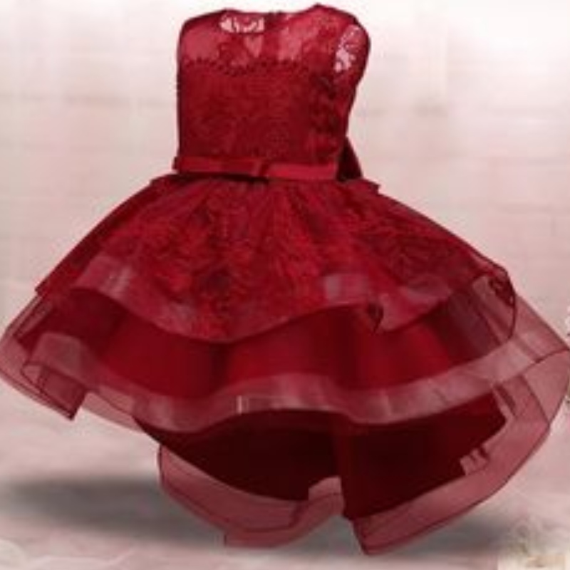 Girls Christmas Princess Vestido paraniños Vestidos de flores de bordado de encaje