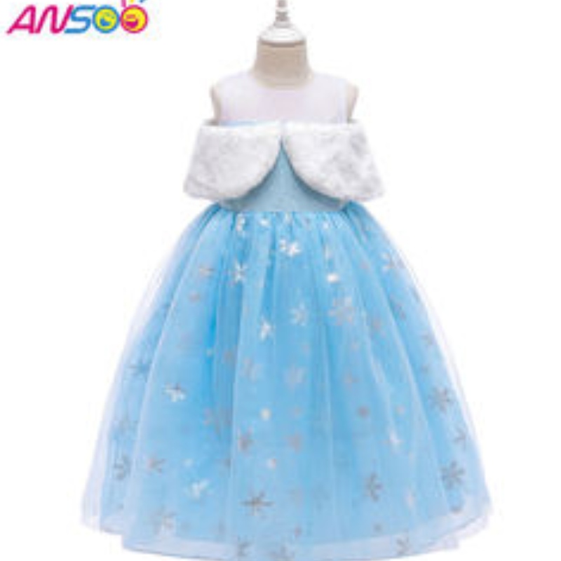 ANSOO2021 RENDIMIENTO DE NIÑOS ELSA Fashion Girl Wool Collar Vestido Princesa Disfraz de chicas encantadoras