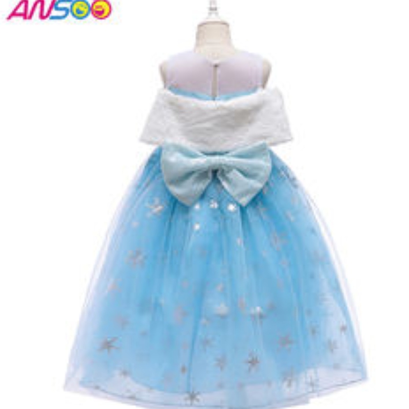 ANSOO2021 RENDIMIENTO DE NIÑOS ELSA Fashion Girl Wool Collar Vestido Princesa Disfraz de chicas encantadoras