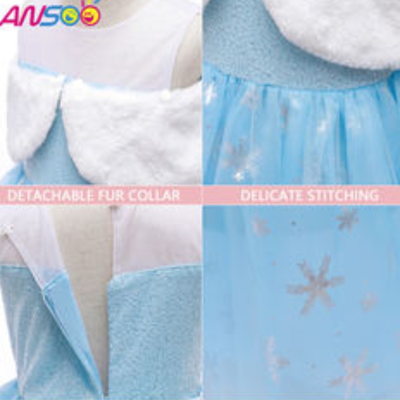 ANSOO2021 RENDIMIENTO DE NIÑOS ELSA Fashion Girl Wool Collar Vestido Princesa Disfraz de chicas encantadoras