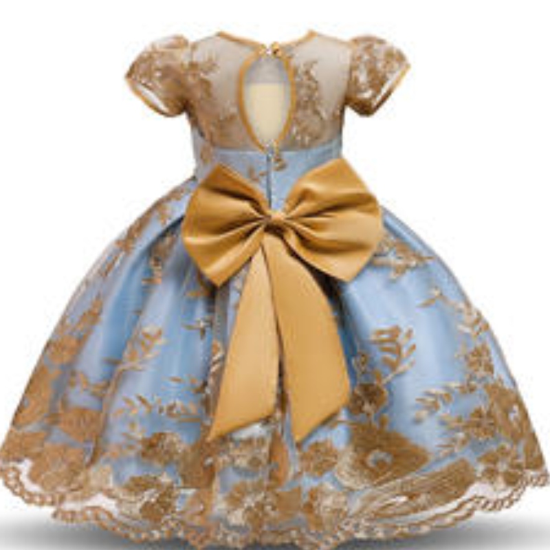 Baby Bow Princess Falda Patchwork Color de encaje Vestido denoche bordado para bebé