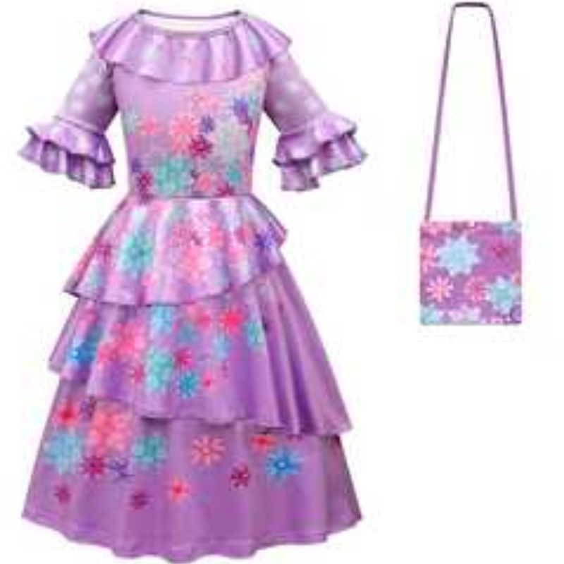 2022 Amazon Hot Sale Wholesale New Style Kids Best Cartoon Encanto Cosplay Disfraces de princesas deniñas Princesa Vestido y bolso