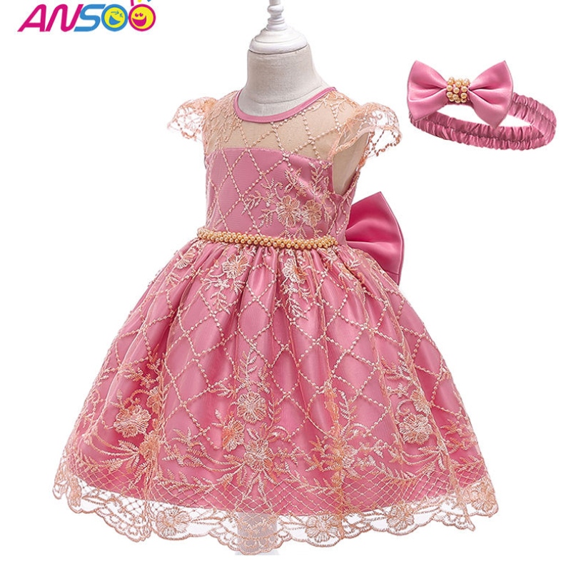 Ansoo Princes Princess Girls Flower Wedding Vestido anfitrión Noble Performance Fiesta de cumpleaños Vestidos con arco grande