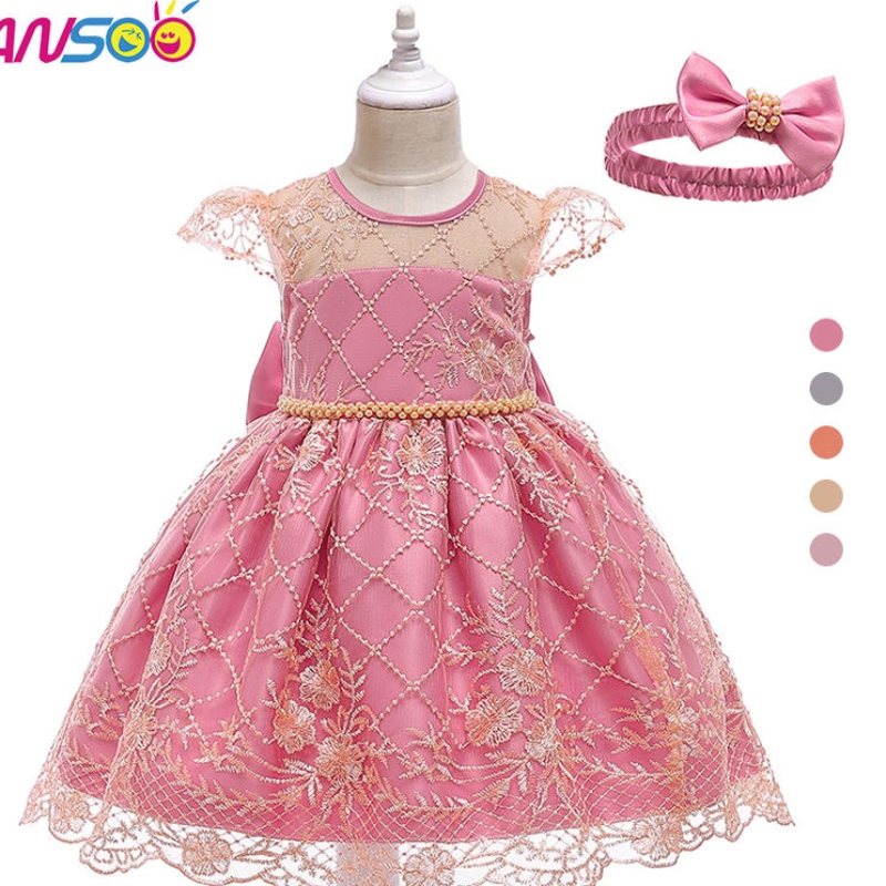 Ansoo Princes Princess Girls Flower Wedding Vestido anfitrión Noble Performance Fiesta de cumpleaños Vestidos con arco grande