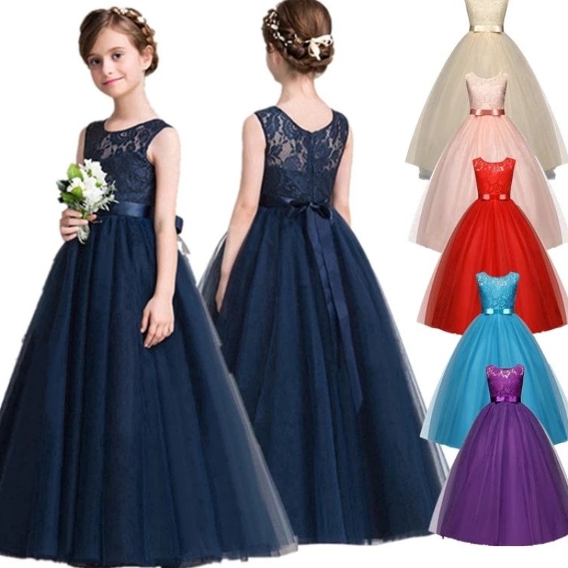 Adolescentes chicas princesa vestida paraniños fiestas de boda de la dama de honor de encaje rojo cumpleaños de cumpleaños de lanoche de cumpleaños 14 años