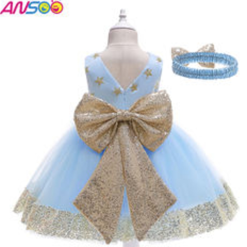 Ansoo Fancy Kids Dress New Lace Lace Flower Girl Patrones de estrellas encantadores Vestidos de cumpleaños deniños paraniños encantadores para 1-13 añosniñas