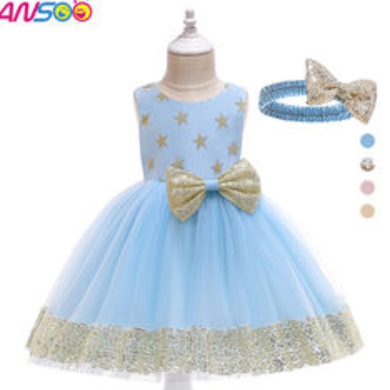 Ansoo Fancy Kids Dress New Lace Lace Flower Girl Patrones de estrellas encantadores Vestidos de cumpleaños deniños paraniños encantadores para 1-13 añosniñas
