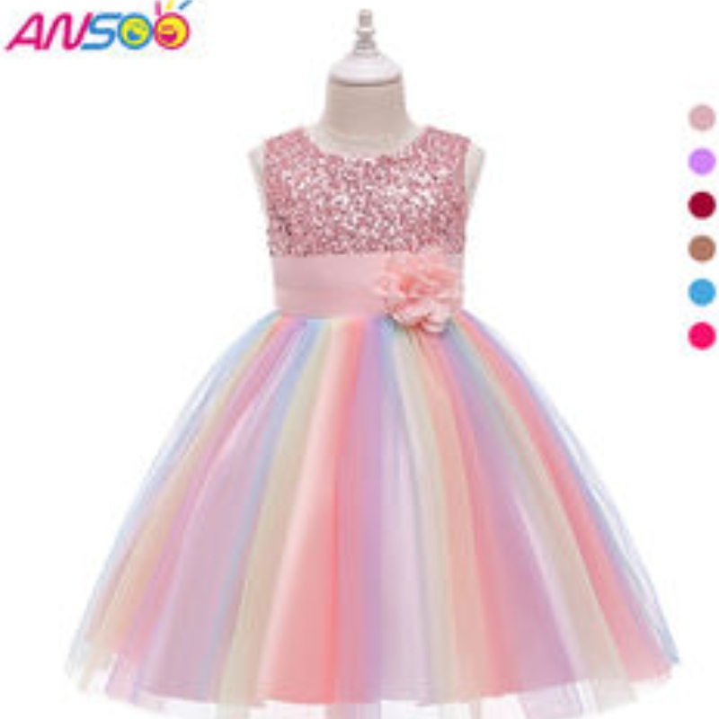 Ansoo Amazon Luxury sin mangas hermosa princesa princesa paraniños vestidos de vestidos de pelota paraniña de flores púrpura falda volante