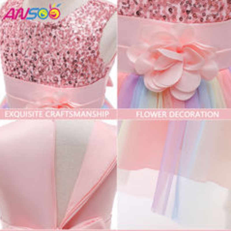 Ansoo Amazon Luxury sin mangas hermosa princesa princesa paraniños vestidos de vestidos de pelota paraniña de flores púrpura falda volante