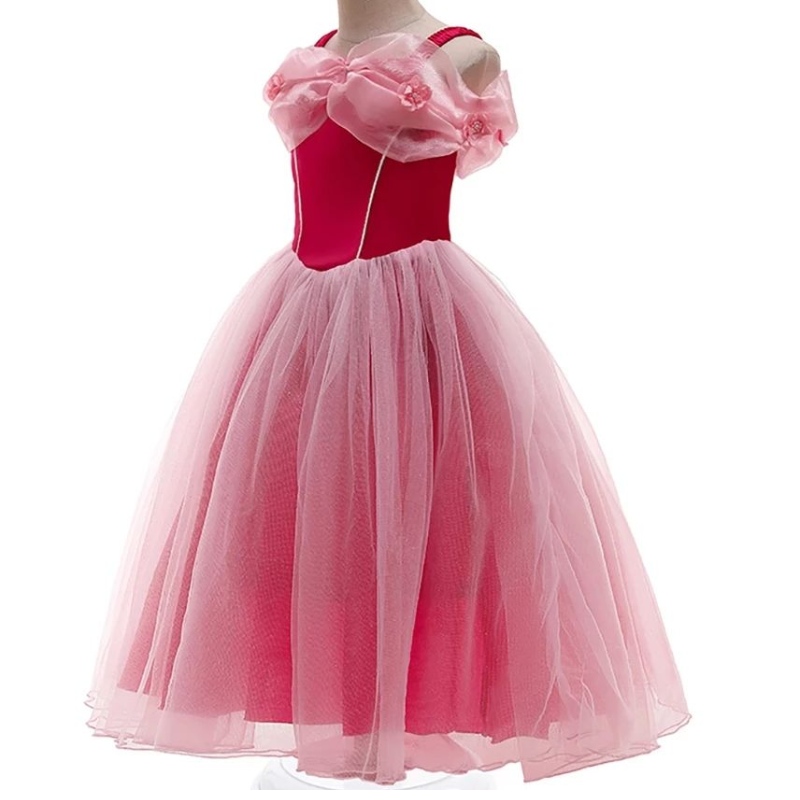 Disfraz de belleza para dormir para chicas fuera de los hombros Aurora Vestido de la aurora infantil Mesh Tutu Frock Flock Halloween Princess Cosplay