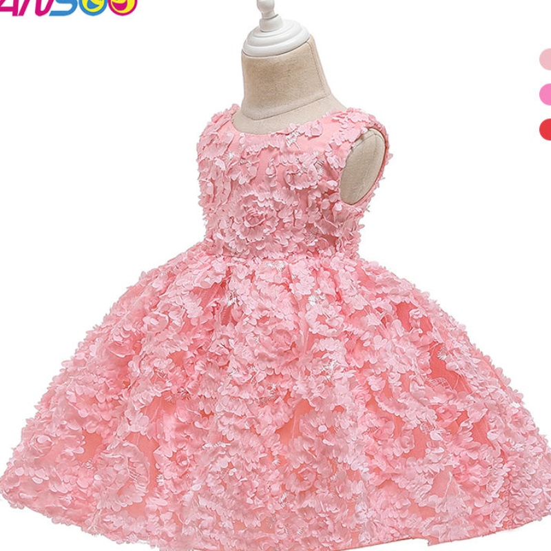 Ansoo 3 Colors Factory Personalización Rose Primer cumpleaños Vestido paraniños Flor Princesa Princesa Pink Pink paraniños