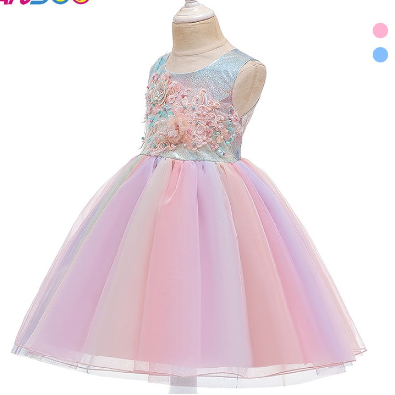 Ansoo Summer Flower Kids Vestido esponjoso paraniñas 2 Colors Baby Girl Party Tutu Dress Pink Wedding Princess