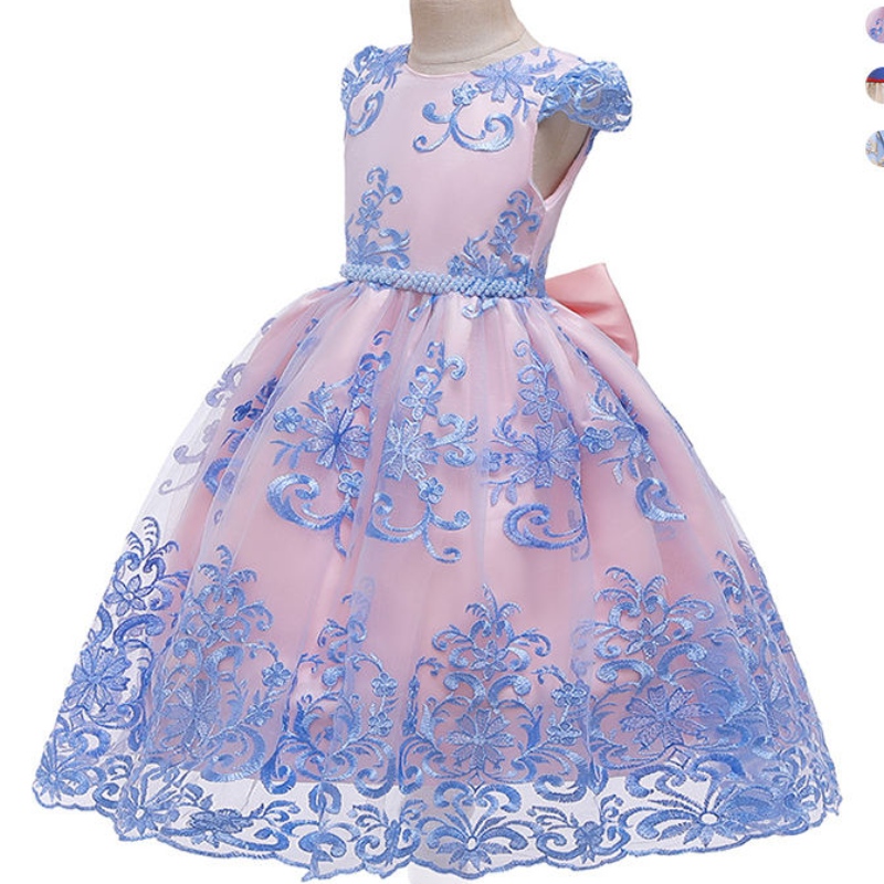 Ansoo 2022 5 Colors New Children \\ 'S Wedding Wedding Maxi Fuge Back Girl Dress Lace Princess Blue Dress
