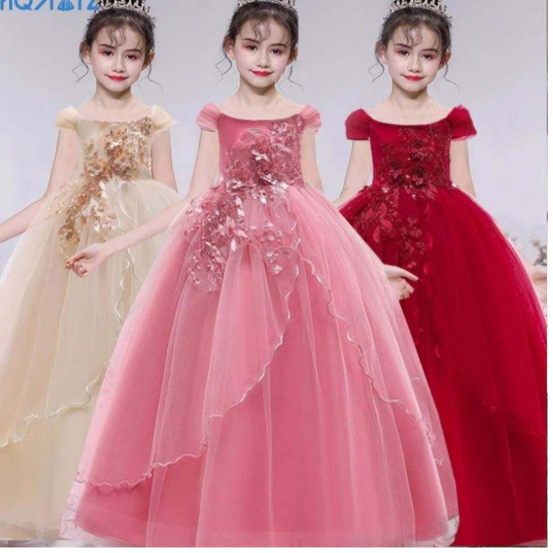 Baige Eleganteniños Dress Long Girls Prom Long Frock Baby Girl Wedding Princess Ball Vestida