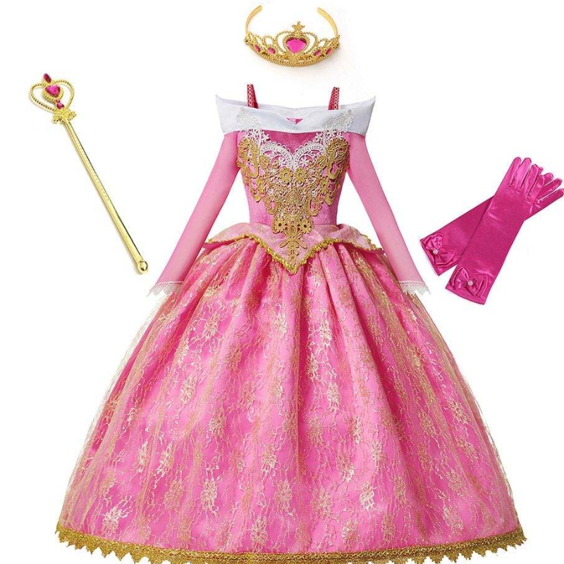 Baige New Girls Princess Aurora Disfraz de manga larga BELEZA DE CAMINO DE CUMPIELTA DE CUMPLEAÑOS DE CUMPLEAÑOS DE CUMPLEAÑOS DE CUMPLAY
