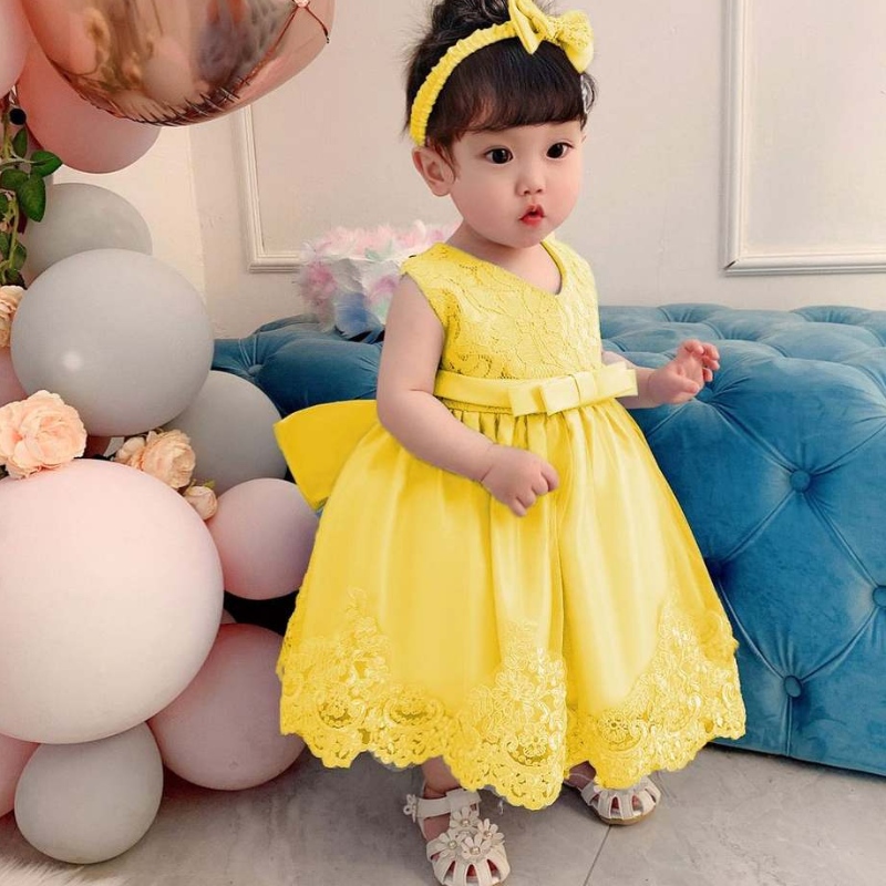 Baige 0-24 MONTHE CRIBA NIÑA BEBILLADAS CACHO Niña de flores Pequeño ropa paraniños Vestido de fiesta de cumpleaños con diadema L1911xz