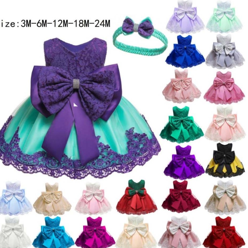 Baige 0-24 MONTHE CRIBA NIÑA BEBILLADAS CACHO Niña de flores Pequeño ropa paraniños Vestido de fiesta de cumpleaños con diadema L1911xz