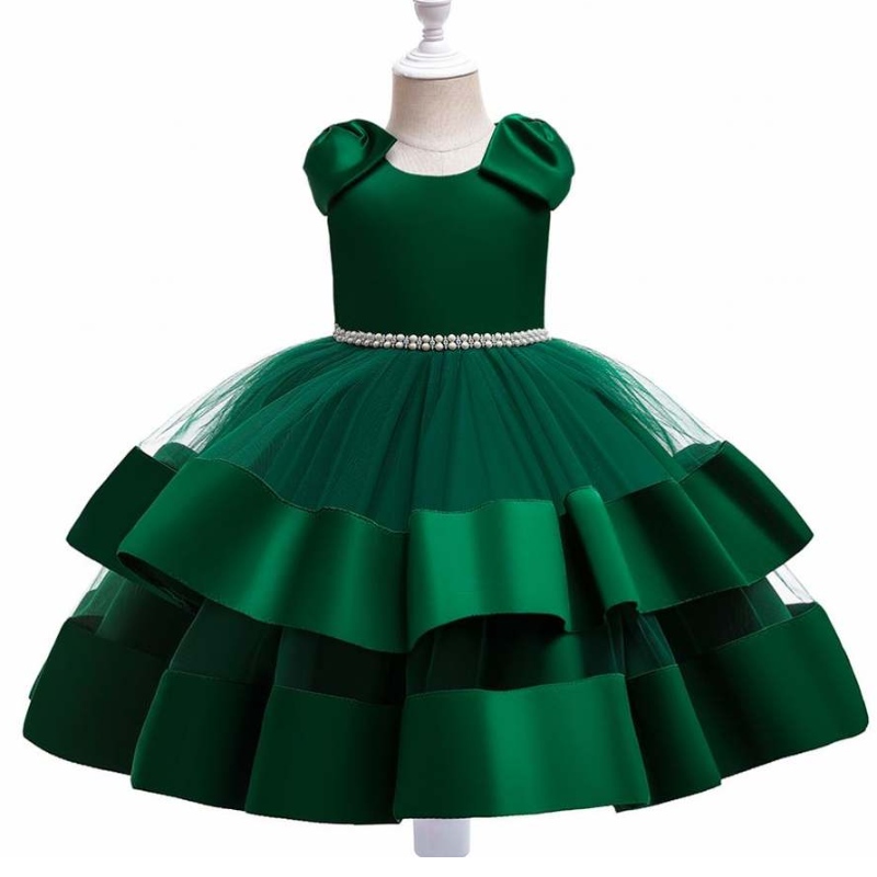 Baige Summer Kids Wedding Dress Boutique Baby Girl Fiest Wear Diseños de vestimenta con arco de hombro