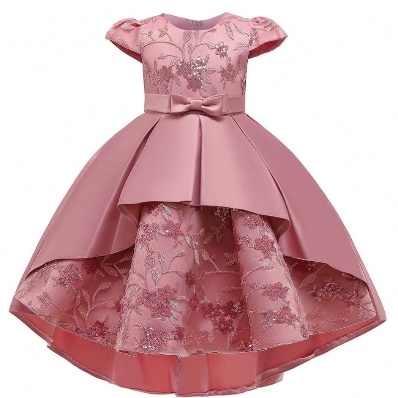 Baige de alta calidad Kids Long Garming Girls Party Vestidos Vestidos de manga corta Diseño de vestido para bebés T5170