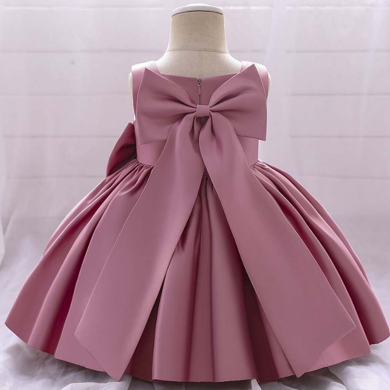 Baige Bowknotniña princesa vestida de estilo occidental sin mangas de unaniña de flores de un año vestido de fiesta de cumpleaños