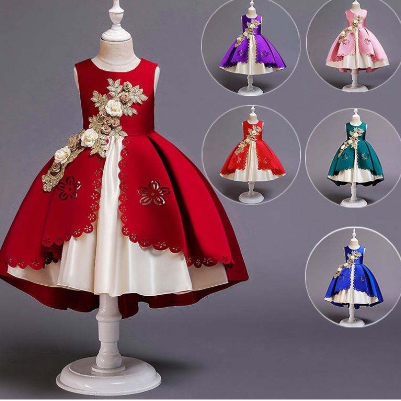 NUEVA diseño de manchas chicas de flores Gala deniñas de doble capas para elegantes vestidos de fiesta de lanoche