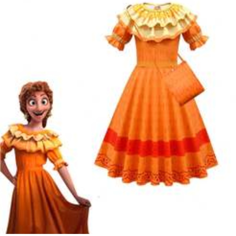 Baige Kids Girls Encanto Mirabel Vestido de cosplay con bolsa de halloween carnaval traje