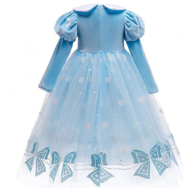 BX1763 Nuevas mangas largas de otoño Anna Elsa Princess Dress Halloween Cosplay Cosplay Kids Flower Girl