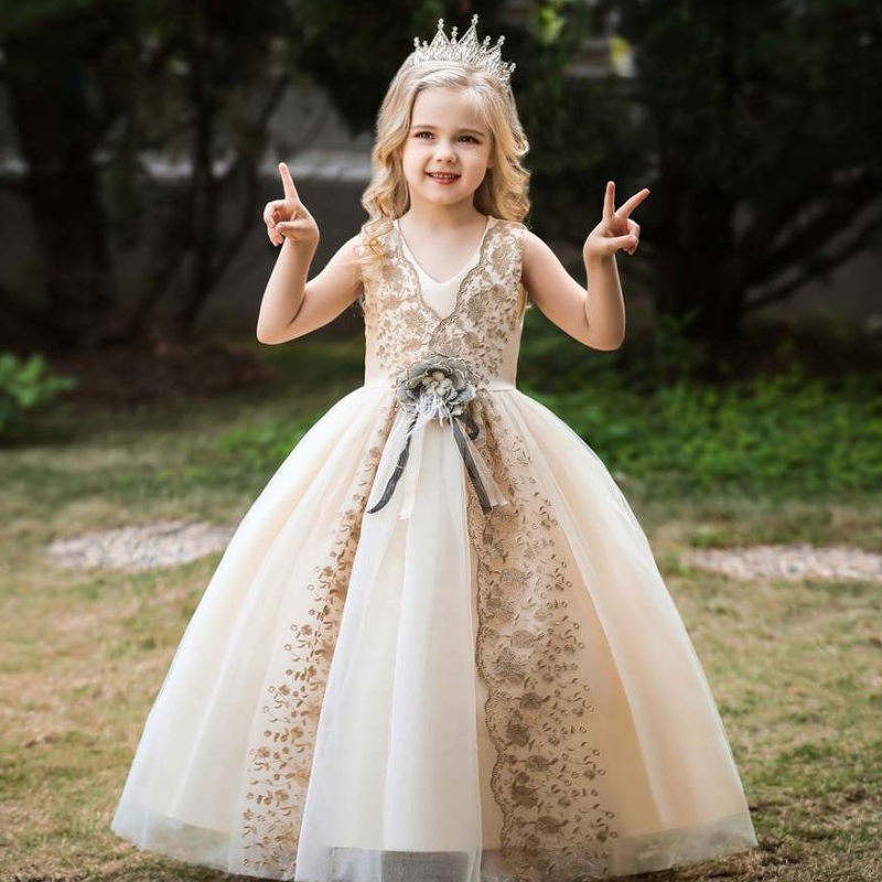 Baige dulce vestido de encaje entrecruzado paraniñas vestido denoche vestidos deniña de flores boda blanca