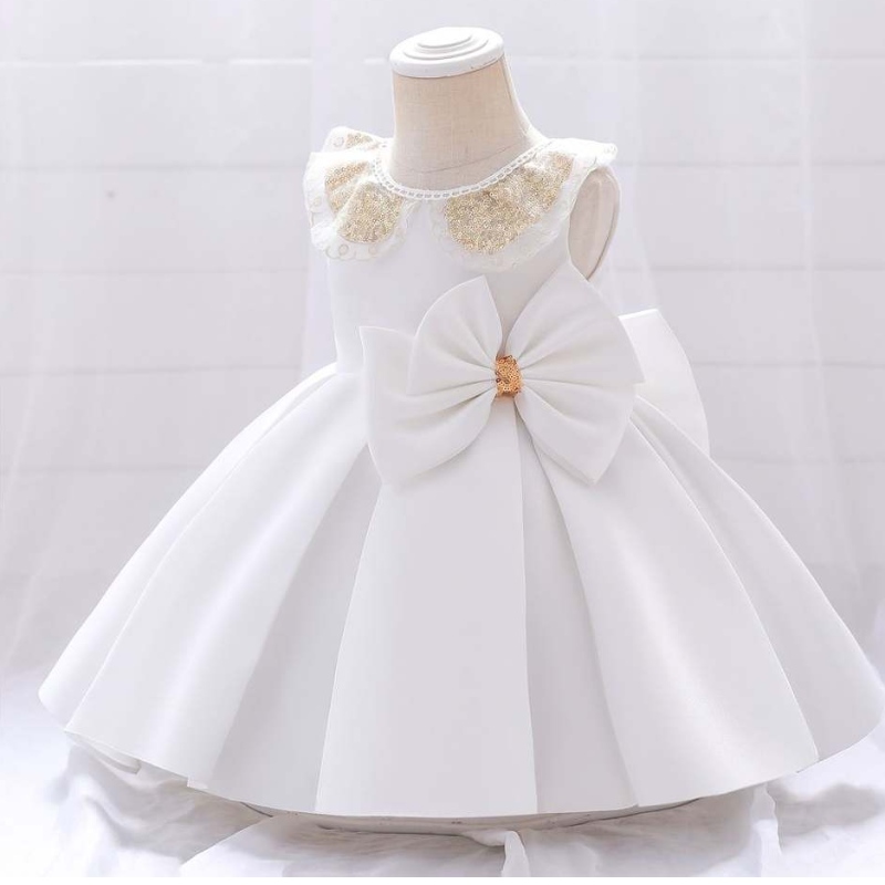 Baige reciénnacido Vestidos de fiesta deniña blanca Primera comuniónn Vestido de bautismo infantil de bautizo