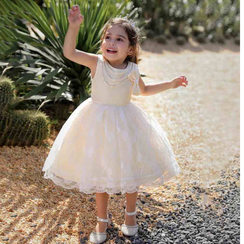 Vestido de fiesta denudos de arco con cuentas de baigra paraniña bebé princesa vestida