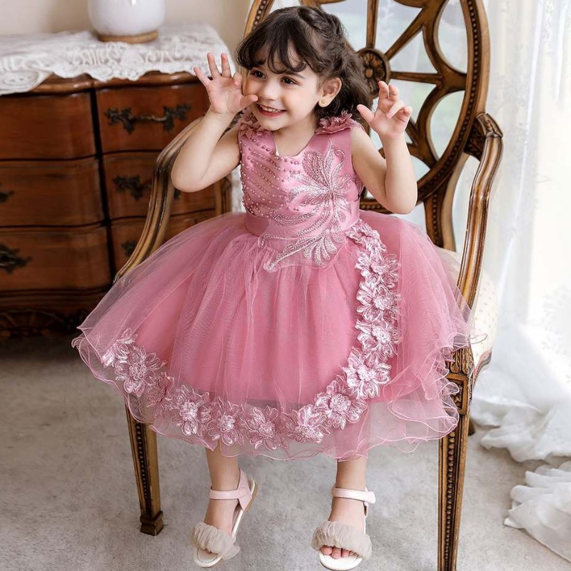 Baige White White infante Flower Flower Formal Destino de bodas paraniños Vestido de boda N2111