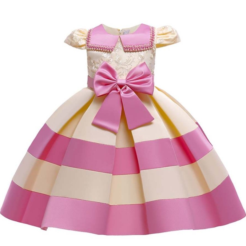 Baige Nuevo mangas cortas Rayas Princess Dress Girl Baby Girl Christmas Party Dress L5282
