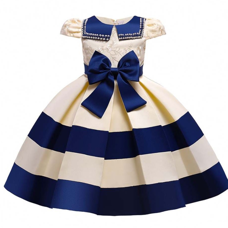 Baige Nuevo mangas cortas Rayas Princess Dress Girl Baby Girl Christmas Party Dress L5282