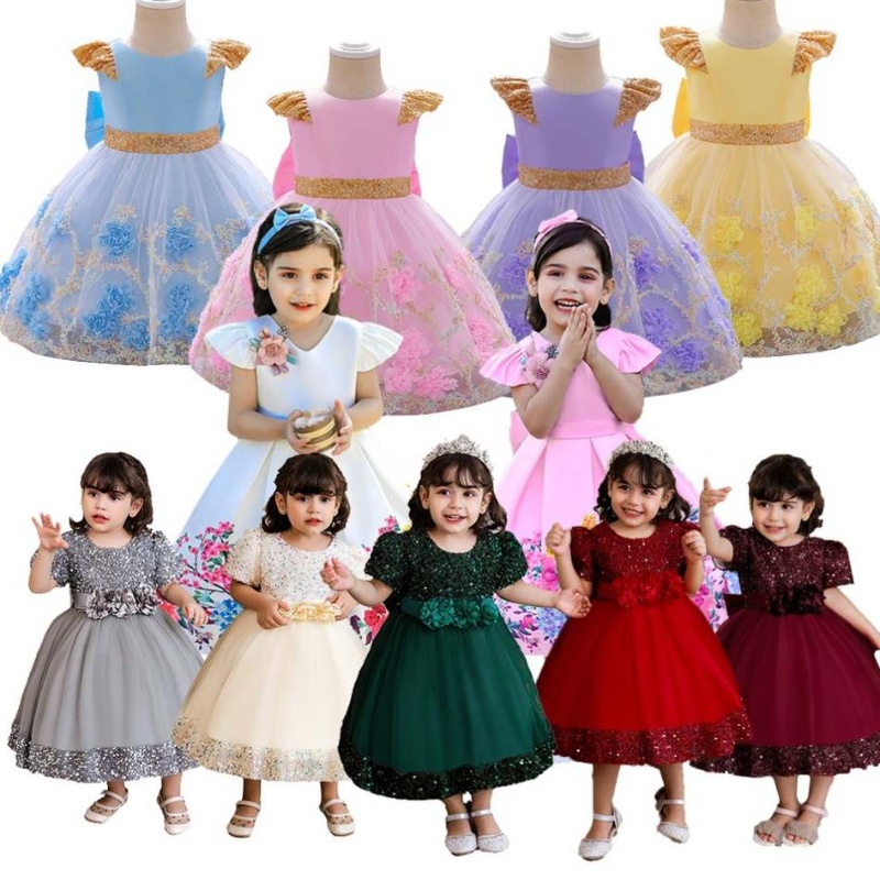 Baige Top Sale Flower Girl Vestido denovia largo Vestido denovia largo Vestido de cumpleaños Hopfy Ball