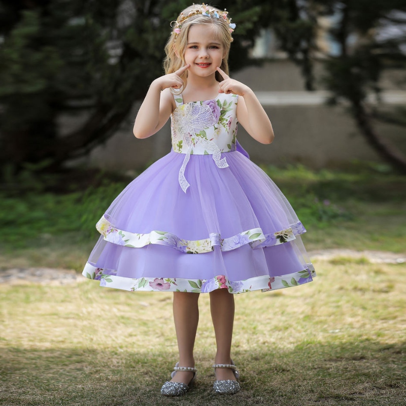 Envío gratuito en todo el mundo 2019 Nuevo moda sin mangas paraniños Chiffon Floral Princess Party Destino Infantil Baby Girl Vestido completo Vestido