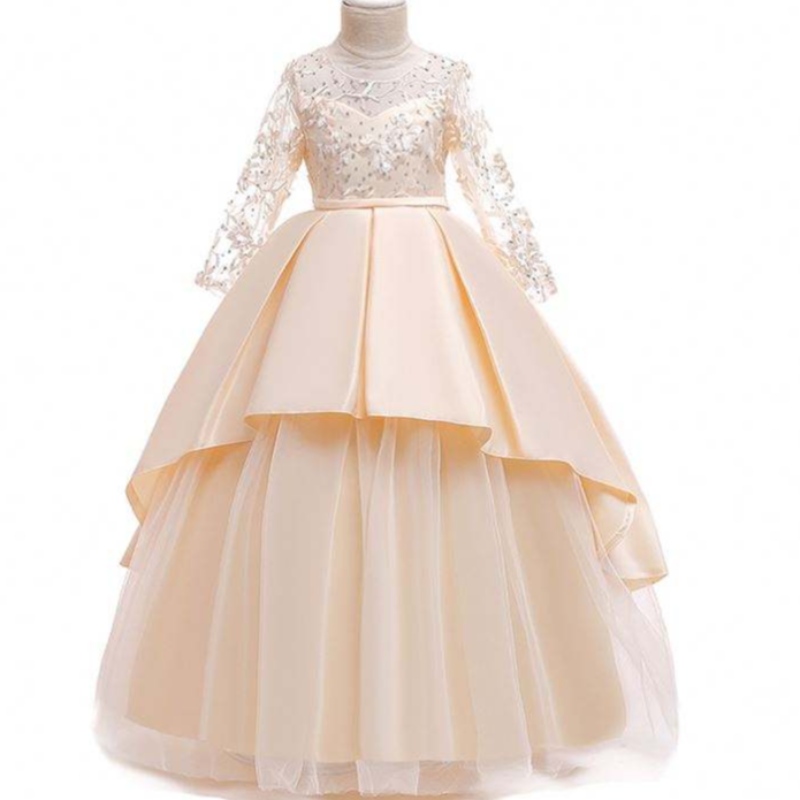 NS Venta caliente Ropa paraniños New Mesh Borded Princess Skirt Girls Vestido de boda de manga larga LP-233