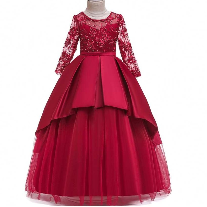 NS Venta caliente Ropa paraniños New Mesh Borded Princess Skirt Girls Vestido de boda de manga larga LP-233