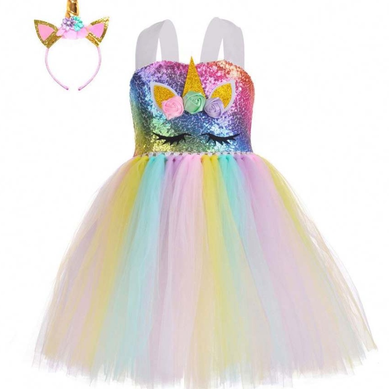 2021NEW Unicornio Sequine Baby Kid Clothing Lovely Princess Party Tutu Vestidos DJS107