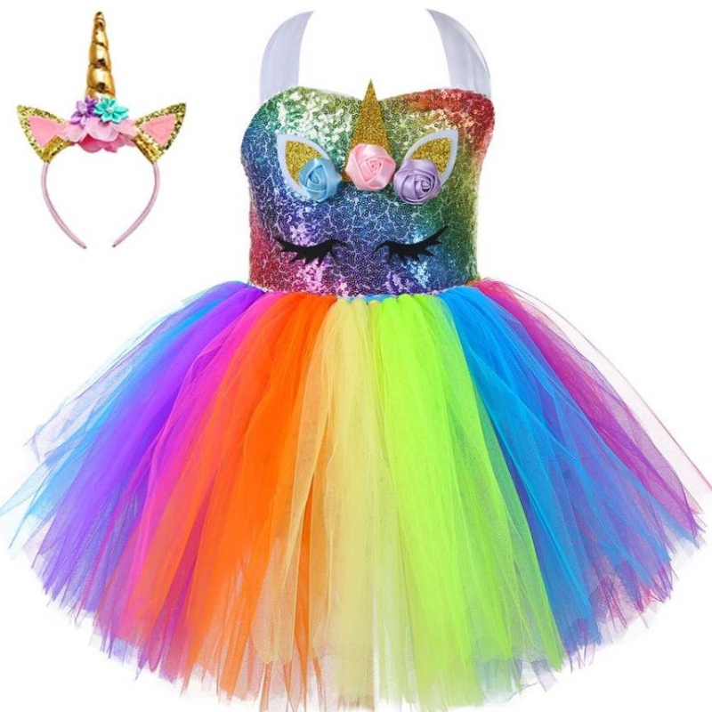 2021NEW Unicornio Sequine Baby Kid Clothing Lovely Princess Party Tutu Vestidos DJS107