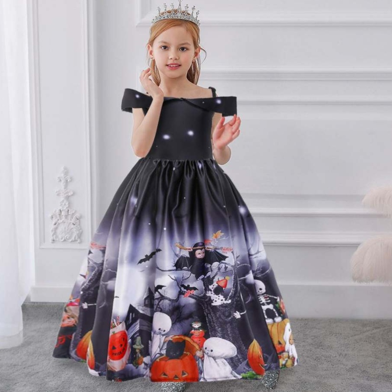NUEVA Moda Off Shoulder Girls Strapsless Maxi Cosplay Vestidonegro Disparado de vestuario de vestidos de balón de Halloween