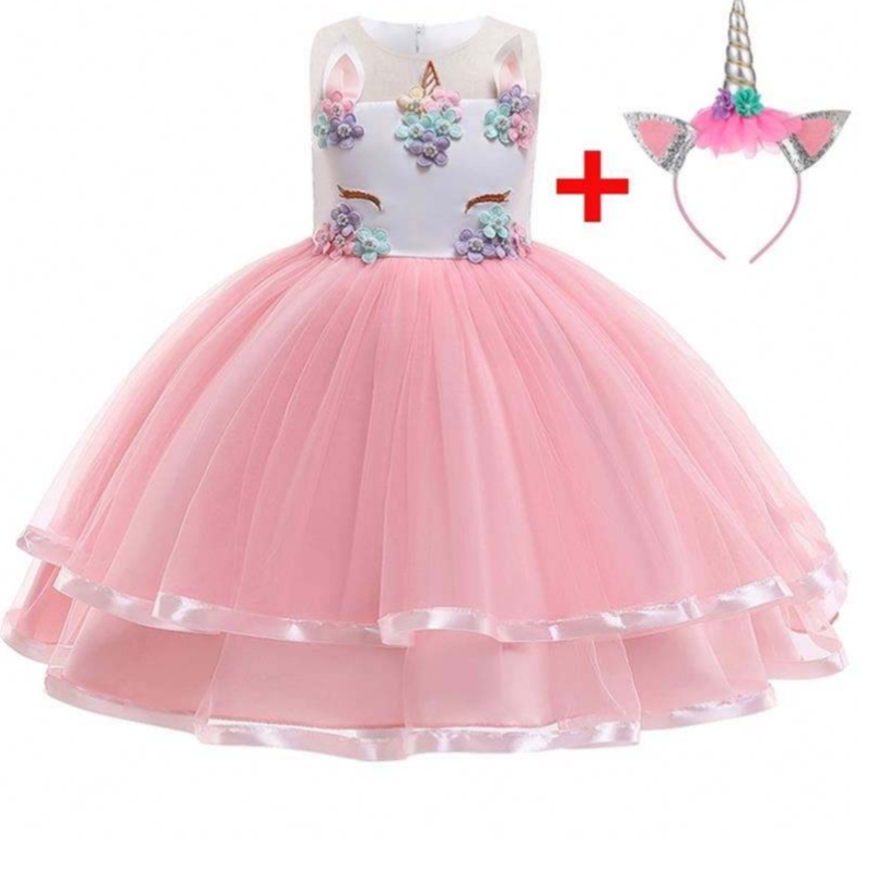 2021 New Flower Unicorn Party Vestido 5 Color Disponible paraniños DJS002 DJS002