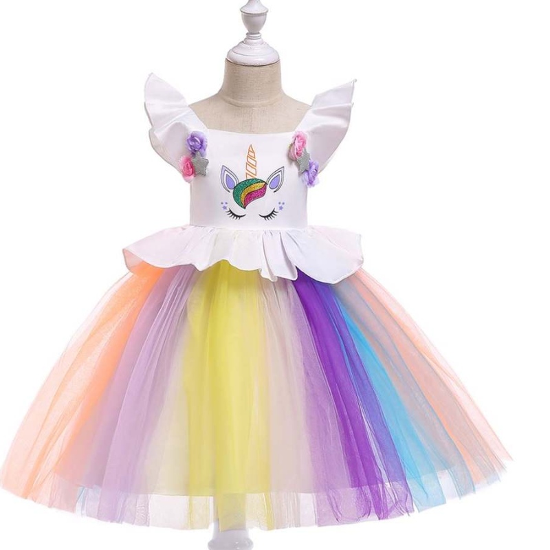 Baige Unicorn Kids Clothing Nuevo diseño paraniña linda vestidos de rendimiento L5090