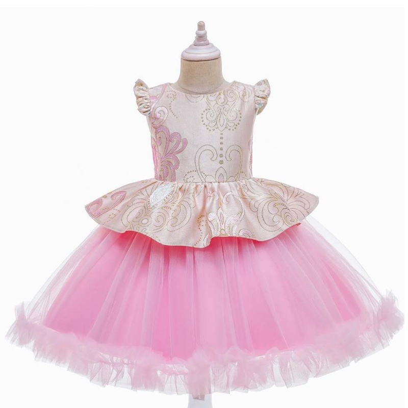 Baige Children Birthday Wear Rosa manga cortaniña princesa princesa vestido español l5232