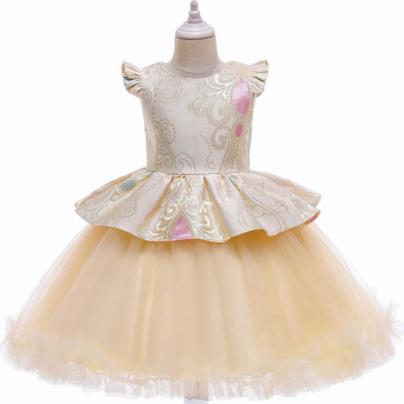 Baige Children Birthday Wear Rosa manga cortaniña princesa princesa vestido español l5232